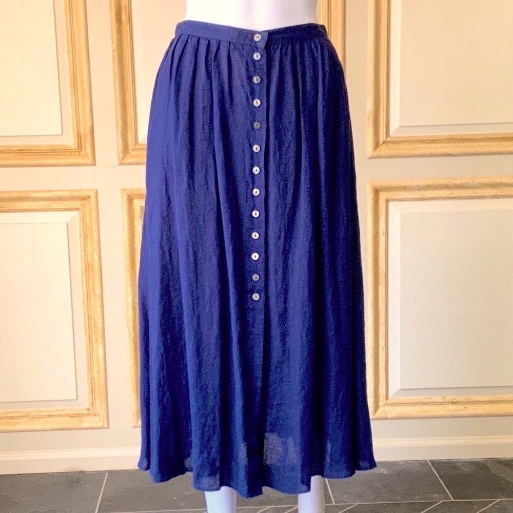 Vintage 💖Lightweight100% Linen💖Midi Skirt With 2 Side Pockets